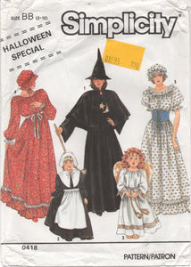 1990's SImplicity "Halloween Special" Girl's Witch, Angel, Colonial Dress and Puritan Costume - Size 2-12 - No. 0418