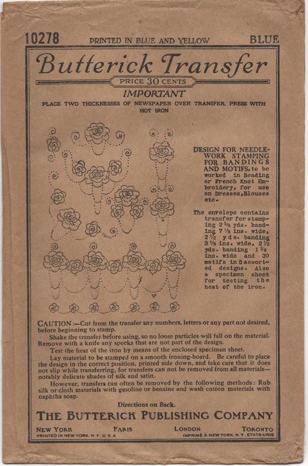 1930's Butterick Floral with Draping Transfer - Blue - No. 10278