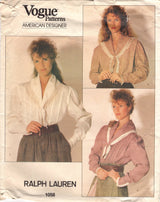 1980's Vogue American Designer Button-Up Blouse with Puffy Sleeves and Large Collar - Bust 32.5" - No. 1058