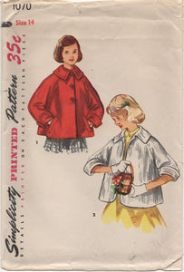 1950's Simplicity Child's Crop Jacket - Bust 32" - No. 1070
