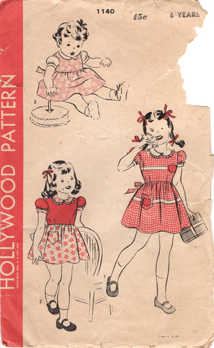 1940's Hollywood One Piece Dress with Apple Applique, Puff sleeves and Bloomers - Chest 24