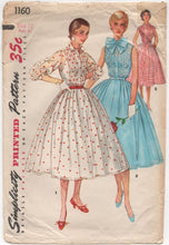 1950’s Simplicity One Piece Dress with Tucked Bodice and Pussy Bow - Bust 30" - No. 1160