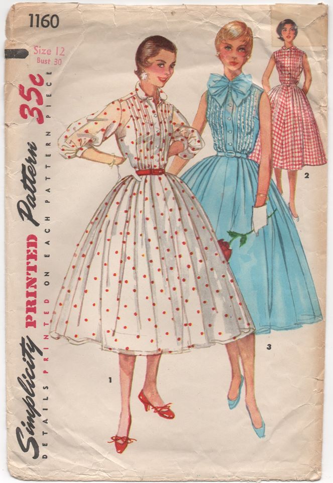 1950’s Simplicity One Piece Dress with Tucked Bodice and Pussy Bow - Bust 30