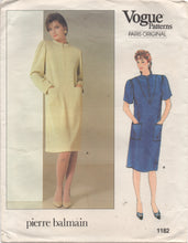 1980's Vogue Paris Original Midi Straight line Dress Pattern with Yoke accent and Short or Long Sleeves -Pierre Balmain - Bust 32.5" - UC/FF - No. 1182