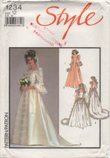 1980's Style Wedding Gown with Ruffle or Elbow length Sleeves and Train - Bust 34" - No. 1234