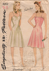 1940's Simplicity Slip In Two Styles - Bust 30" - No. 4352