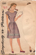 1940's SImplicity One-Piece Dress with Square or Round Neckline Pattern - Bust 30" - No. 1260