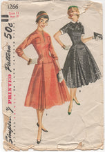 1950's Simplicity One-Piece Dress with Drop Waist and Full Skirt with Double Inverted Pleats - Bust 29" - No. 1266
