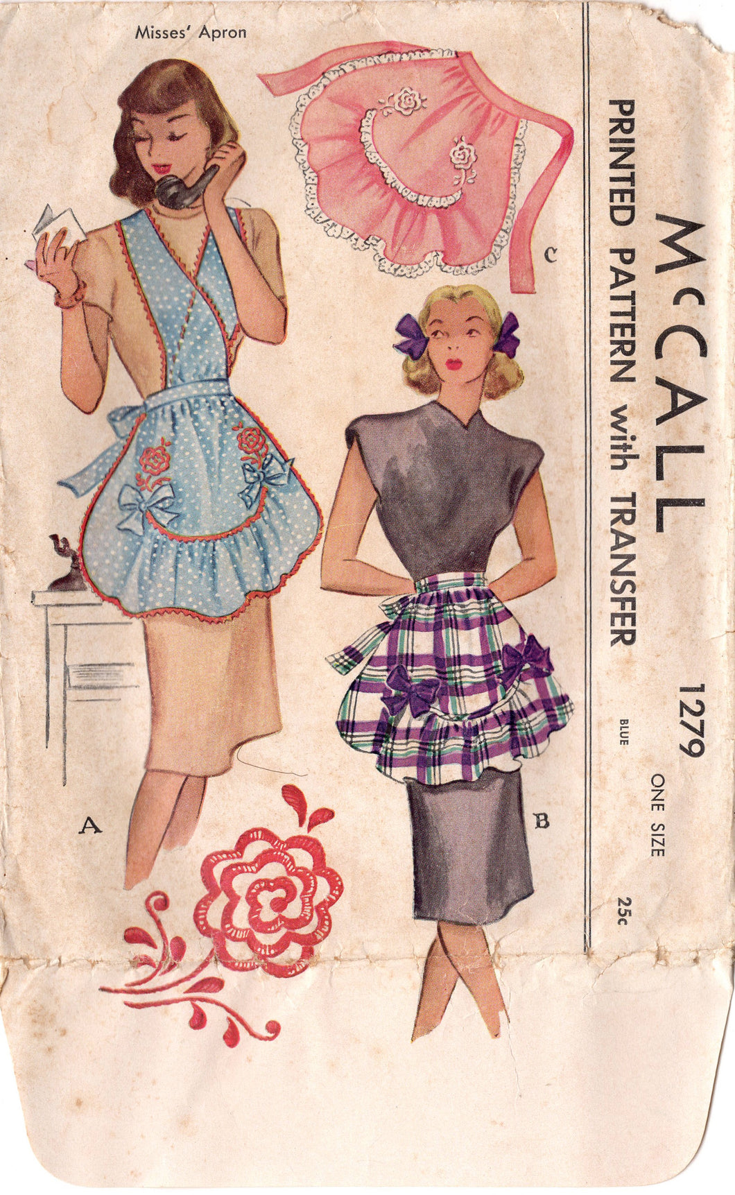 1940’s McCall Full or Half Apron Pattern - One Size - No. 1279