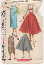 1950's Simplicity Full or Slim Skirt and Suspenders Pattern - Waist 25" - No. 1281