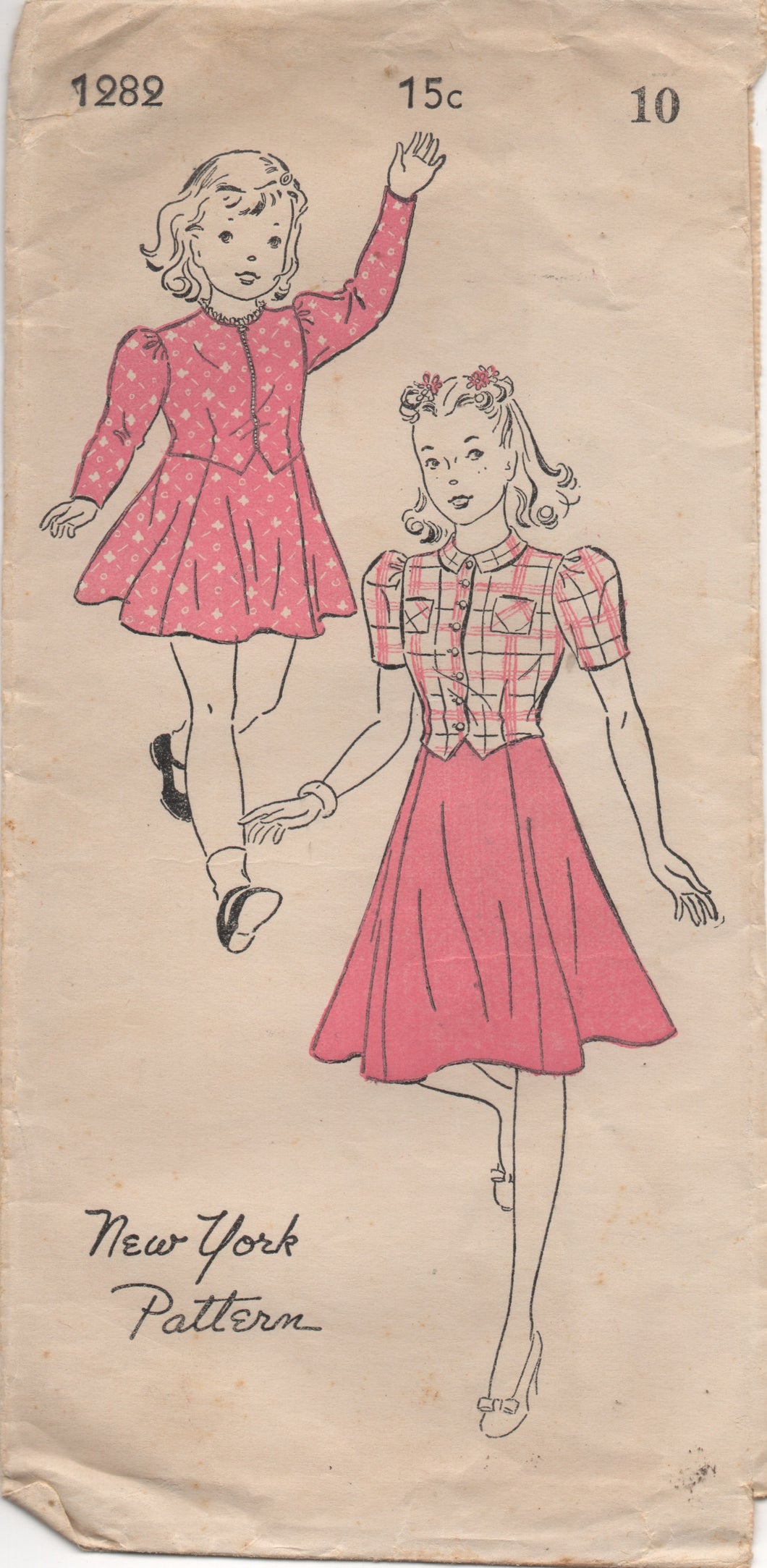1940's New York Child's Two Piece Dress with Zip or Button Front - Chest 28