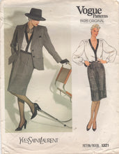 1980's Vogue Paris Original Button up Blouse with Deep V, Jacket and Pencil Skirt Pattern - Yves Saint Laurent - Bust 34" - UC/FF - No. 1321