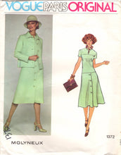 1970's Vogue Paris Original Drop-Waist Dress Pattern with Button detail skirt and Jacket Pattern - Molyneux - Bust 34" - No. 1372