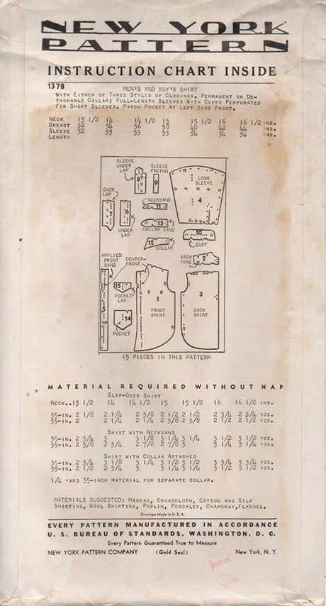 1940's New York Men's Pullover or Button Up Shirt - Chest: 38" - No. 1378