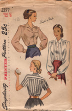1940's Simplicity Blouse with pin-tucked front and Two Sleeve lengths - Bust 30" - No. 2277