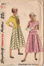 1940's Simplicity Two Piece Dress with Peplum and Flared skirt - Bust 30" -  No. 2411