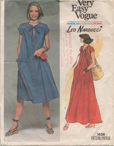 1970's Vogue Paris Original One Piece Dress Midi or Maxi Dress in Two Lengths - Bust 34" - No. 1436