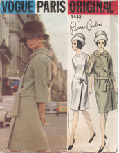 1960's Vogue Paris Original - Pierre Cardin - One Piece Dress with Bow Detail and Side Button Coat - UC/FF - Bust 31" - No. 1443