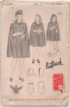 1940's Butterick Child's Cape with Two Collars and Optional Hood - Chest 21" - No. 1469