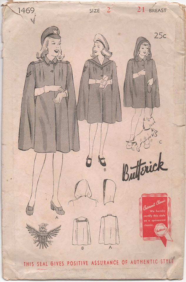 1940's Butterick Child's Cape with Two Collars and Optional Hood - Chest 21