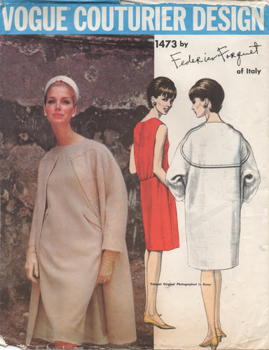 1960's Federico Forquet Vogue Couturier Design One Piece Dress with waist accents and Overcoat - UC/FF - Bust 31