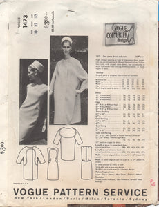 1960's Federico Forquet Vogue Couturier Design One Piece Dress with waist accents and Overcoat - UC/FF - Bust 31" - No. 1473