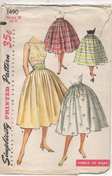 1950's Simplicity Softly Pleated Full Skirt and Cummerbund Belt - Waist 28" - No. 1490