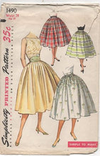 1950's Simplicity Softly Pleated Full Skirt and Cummerbund Belt - Waist 28" - No. 1490