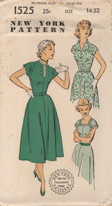 1950's New York One Piece Dress with Cap Sleeves and 3 Neckline Styles - Bust 32" - No. 1525