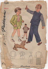 1940's Simplicity Kid's Pants or Shorts with Suspenders Pattern - Chest 24" - No. 1528