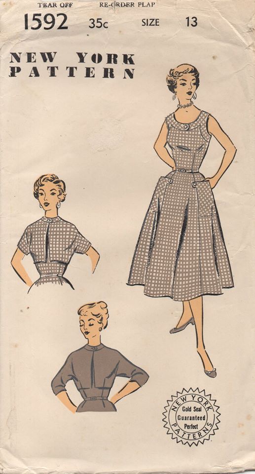 1950's New York One Piece Dress with Contrast Yoke/Strap and Bolero - Bust 31" - No. 1592