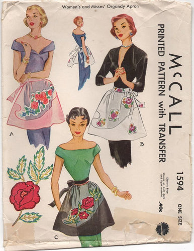 1950's McCall Half Apron Pattern with UNUSED transfer - OS - No. 1594