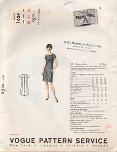 1960's Vogue Paris Original One Piece Dress with Moulded Shoulder and Bow Accent - Bust 31" - No. 1624