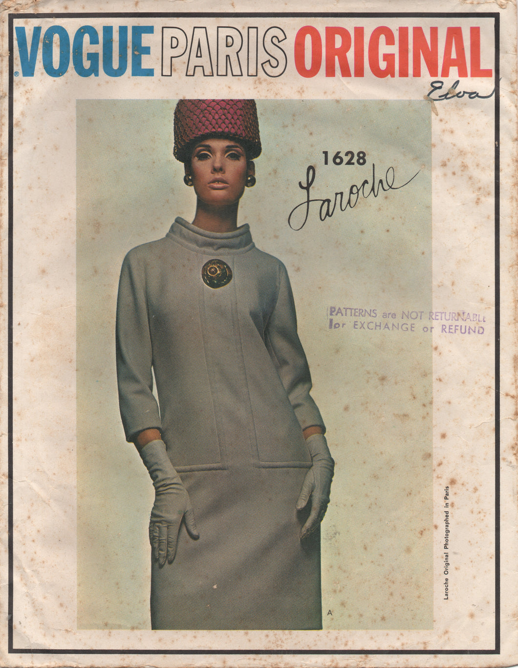 1960's Vogue Paris Original Mod One Piece Dress with Loose Fitting Bodice - Bust 32.5