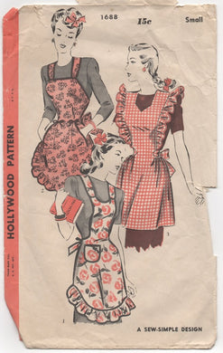 1940's Hollywood Set of 3 Aprons Pattern - Small - No. 1688