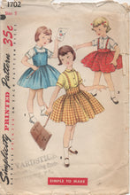 1950's Simplicity Child's Jumper, Raised Waist Skirt and Blouse pattern - Chest 23.5" - No. 1702