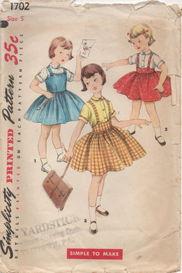 1950's Simplicity Child's Jumper, Raised Waist Skirt and Blouse pattern - Chest 23.5