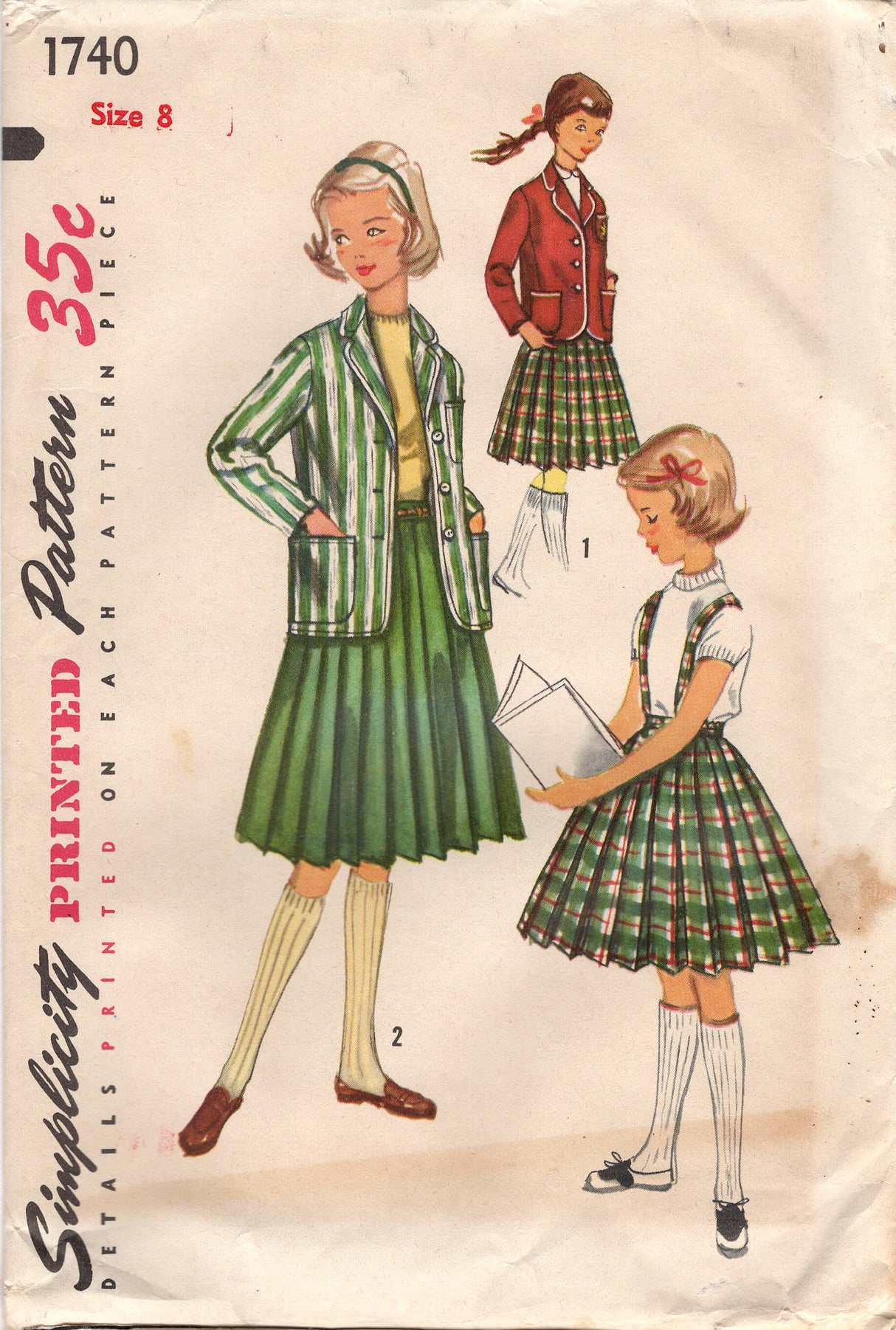 1950's Simplicity Child's Blazer Jacket and Pleated Suspender Skirt Pattern - Chest 26" - No. 1740