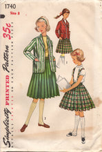 1950's Simplicity Child's Blazer Jacket and Pleated Suspender Skirt Pattern - Chest 26" - No. 1740