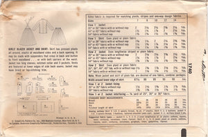 1950's Simplicity Child's Blazer Jacket and Pleated Suspender Skirt Pattern - Chest 26" - No. 1740