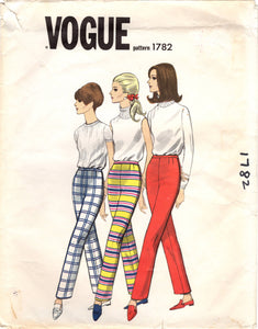 1960's Vogue Cigarette Pants Pattern Proportioned - Waist 30" - No. 1782