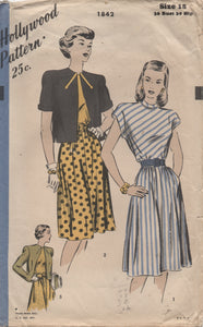 1940’s Hollywood One Piece Dress and Bolero Jacket with Arrow detail Pattern - Bust 36” - No. 1842
