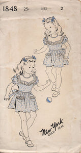 1940's New York Child's One Piece Dress with Large Yoke and Tie Back - Chest 21" - No. 1848