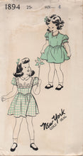 1940's New York Girl's One Piece Dress with Puff Sleeves, Gathered Skirt and Optional Yoke - Chest 23" - No. 1894