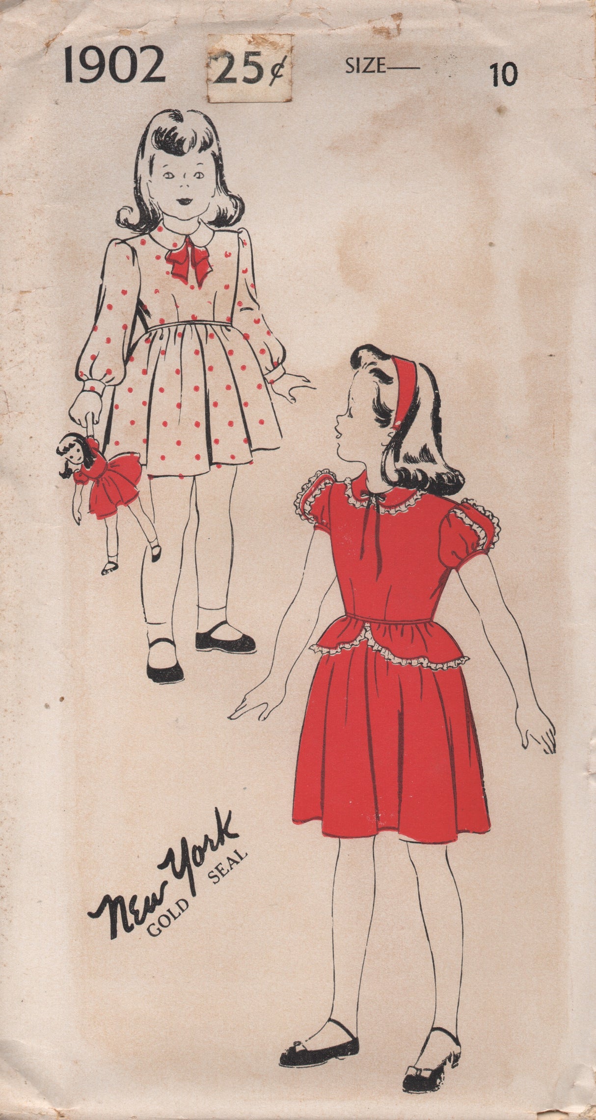 1940's New York Girl's One Piece Dress with Peter Pan Collar and Peplum - Chest 28" - No. 1902