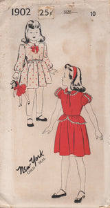 1940's New York Girl's One Piece Dress with Peter Pan Collar and Peplum - Chest 28" - No. 1902