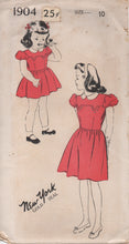 1940's New York Girl's One Piece Dress with Drop down Yoke and Puff Sleeves - Chest 28" - No. 1904