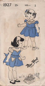 1940's New York One Piece Dress with Drop down Yoke and Triangular pockets - Chest 21" - No. 1927