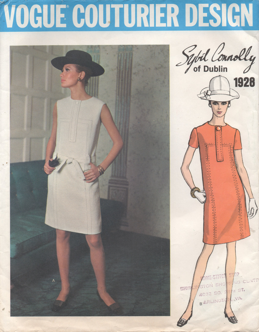 1960's Vogue Couturier Design - One Piece Dress with Band and Tab accents - Bust 32.5