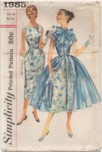 1950's Simplicity One Piece Slim Fit Dress and Coat with Pussy Bow - Bust 34" - No. 1985